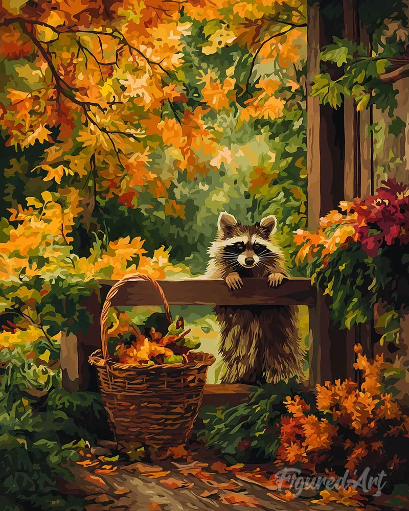 Figured'Art Schattige wasbeer herfst diamond painting dier