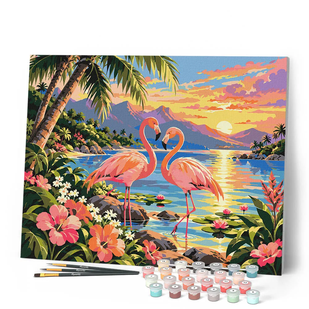 Figured'Art Flamingo Zonsondergang schilderen op nummer 40x50 cm