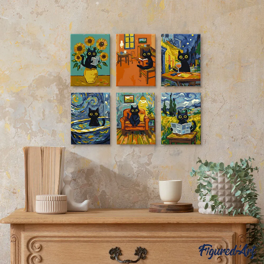 Figured'Art Kat in Van Gogh-stijl schilderen op nummer 6 stuks