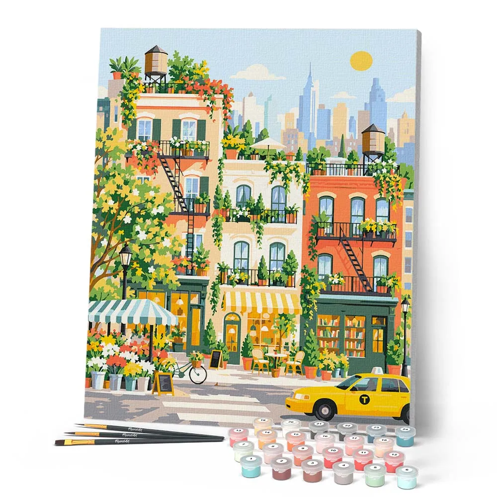 Figured'Art Schilderen op Nummer Stadstuin Canvas 40x50 cm Gemiddeld