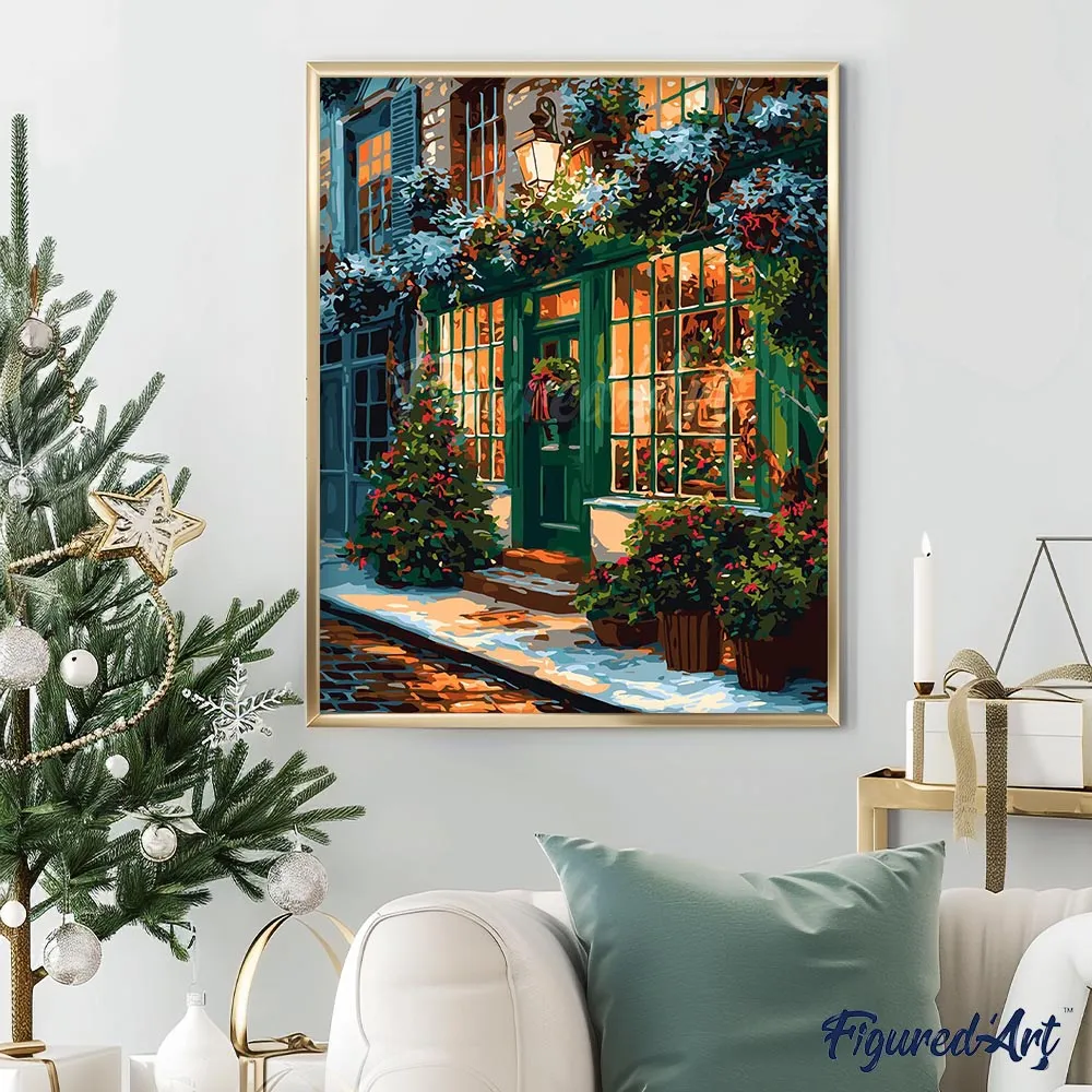 Figured'Art Feestelijke Groene Deur schilderen op nummer 40x50cm