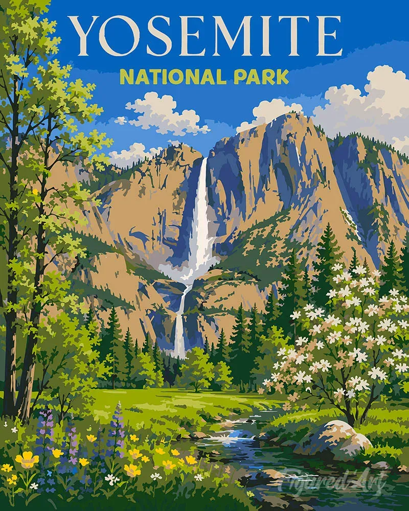 Figured'Art Yosemite Vernal Falls schilderen op nummer 40x50 cm landschap