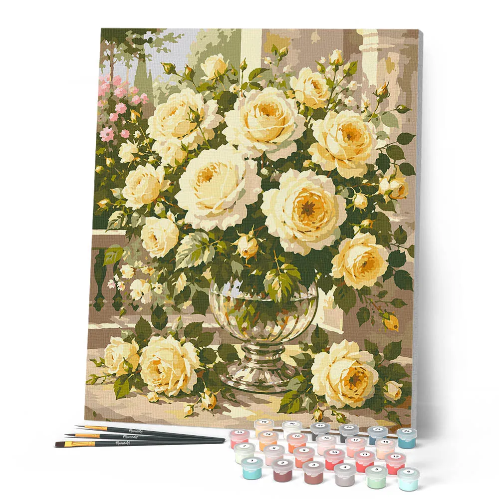 Figured'Art Ivoren Rozenboeket schilderen op nummer 40x50cm bloemen