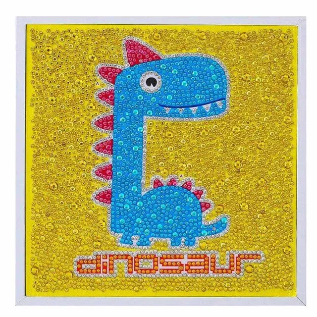 Figured'Art Dinosaurus kinder diamond painting 20x20cm rond met lijst