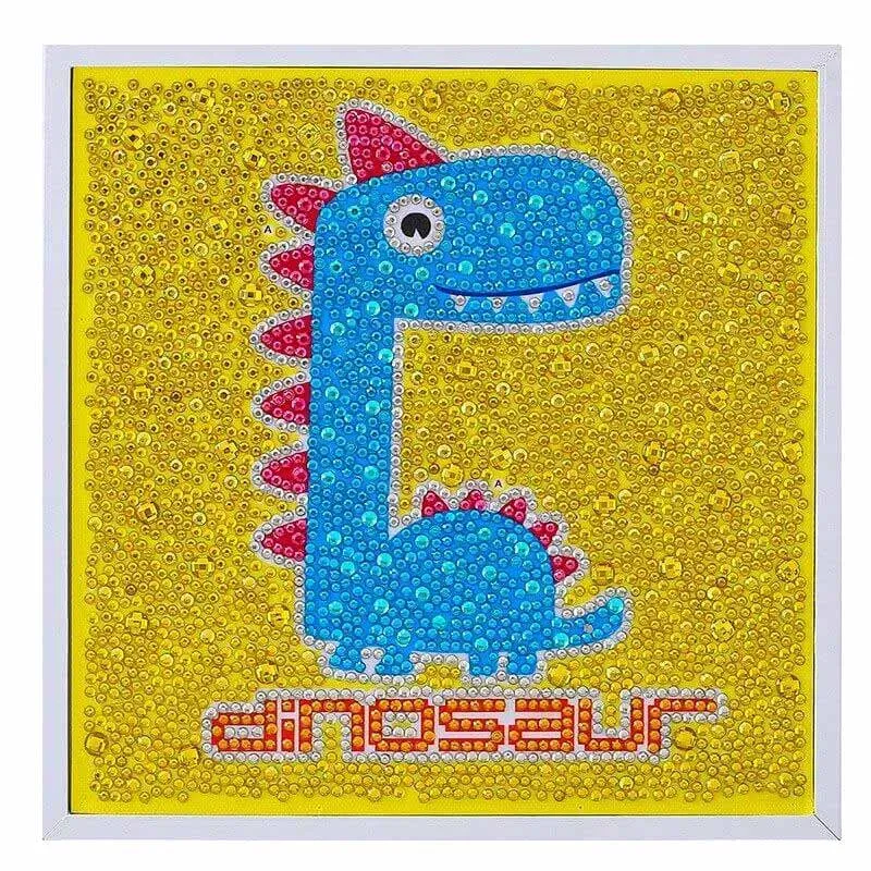 Figured'Art Dinosaurus kinder diamond painting 20x20cm rond met lijst