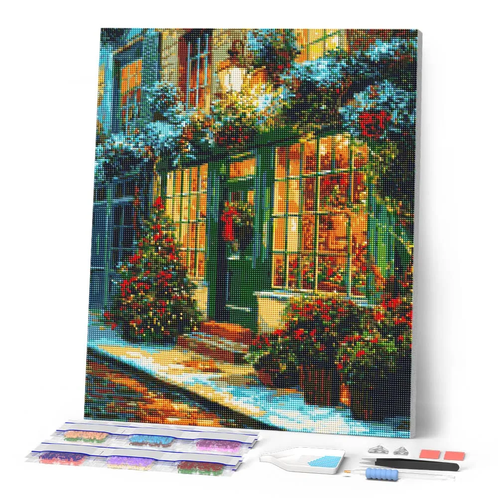 Figured'Art Feestelijke Groene Deur diamond painting 40x50 cm kerst